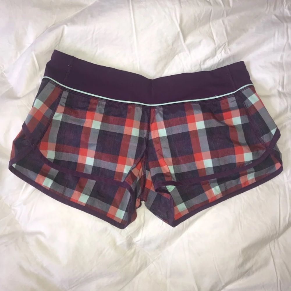 lululemon athletica Plaid Athletic Shorts - Red and Blue